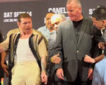 Canelo Alvarez and Edgar Berlanga exchange sexual gestures at face off